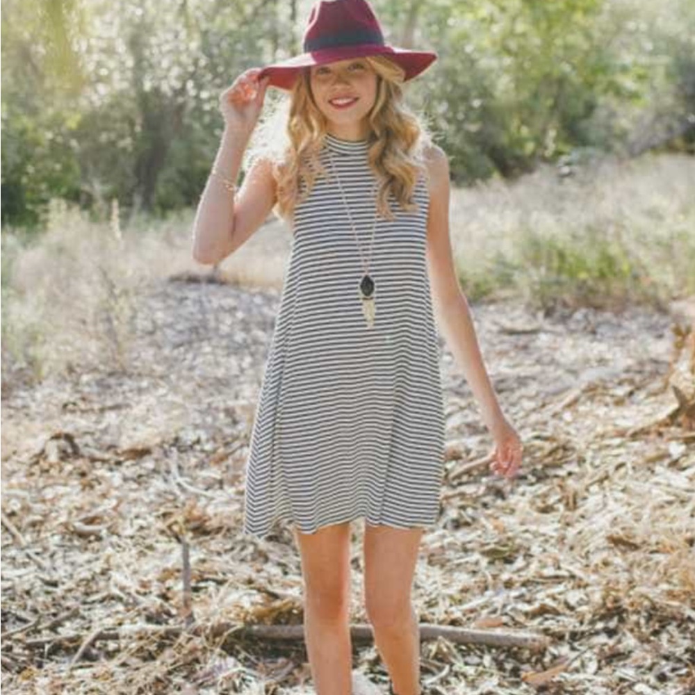 Everly Mock Neck Black and White Striped Dress